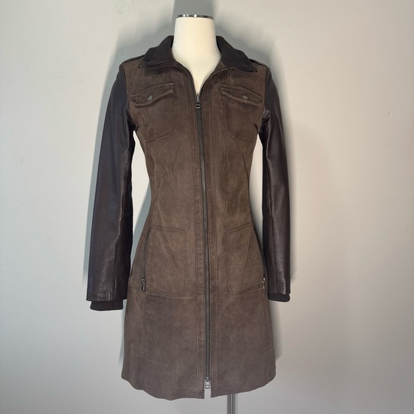 Danier Two-Tone Leather Jacket in Brown with removable liner thinsulate Fit S - Picture 2 of 13